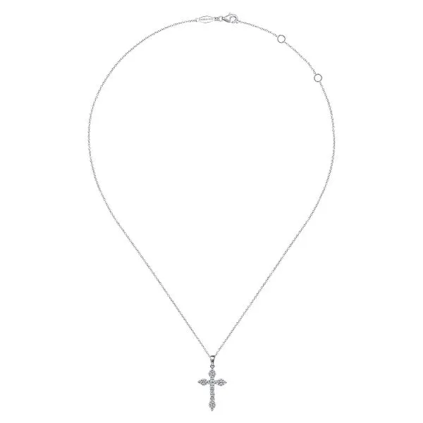 Gabriel & Co. 14 Karat White Gold Diamond Cross Pendant Necklace Image 2 Saxons Fine Jewelers Bend, OR