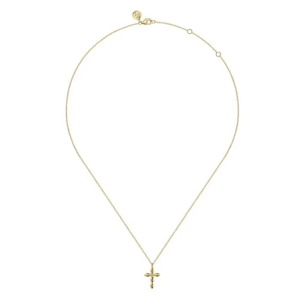 Gabriel & Co. 14 Karat Yellow Gold Diamond Cross Pendant Necklace Image 2 Saxons Fine Jewelers Bend, OR