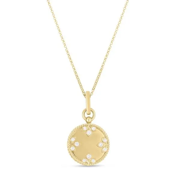 Roberto Coin. 18 Karat Yellow Gold Diamond Medallion Pendant Necklace Saxons Fine Jewelers Bend, OR