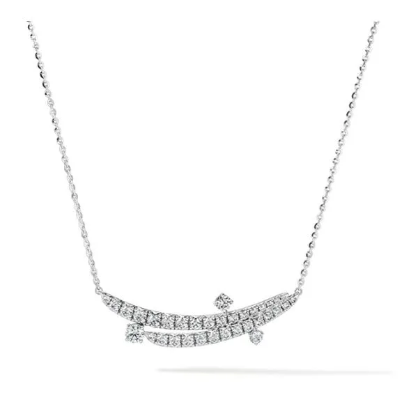 18K White Gold Vela French Cut Pave Diamond Pendant Necklace Saxons Fine Jewelers Bend, OR