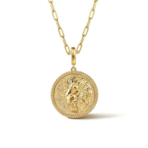 14K Yellow Gold Diamond Bujukan Leo Medallion Pendant Necklace Image 3 Saxons Fine Jewelers Bend, OR