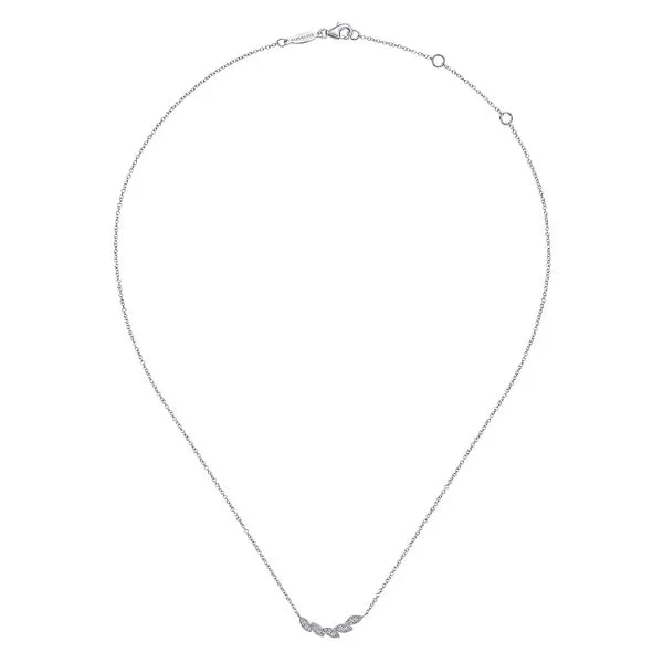 14K White Gold Diamond Leaf Curved Bar Necklace Image 2 Saxons Fine Jewelers Bend, OR