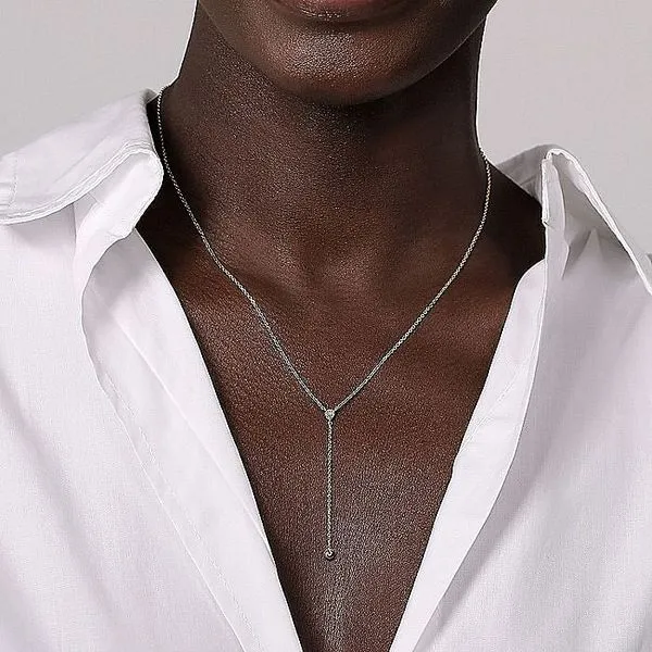 Gabriel & Co. 14 Karat Yellow Gold Diamond Y-Knot Necklace Image 3 Saxons Fine Jewelers Bend, OR