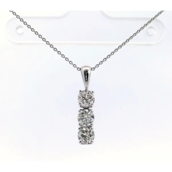 14K White Gold Diamond Three Stone Vertical Pendant