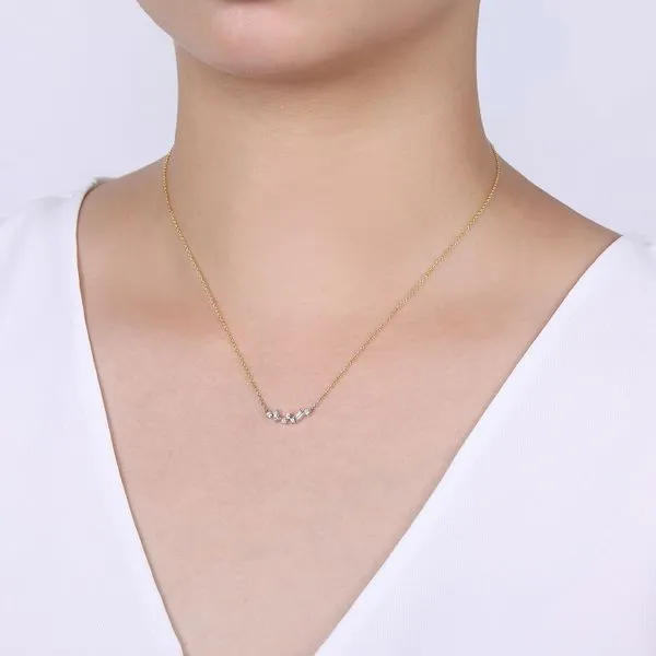 Gabriel & Co. 14 Karat Yellow Gold/White Gold Diamond Baguette Round Zig Zag Necklace Image 3 Saxons Fine Jewelers Bend, OR