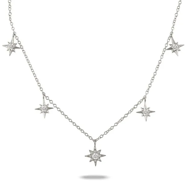 Doves. 14 Karat White Gold Diamond Star Dangle Necklace