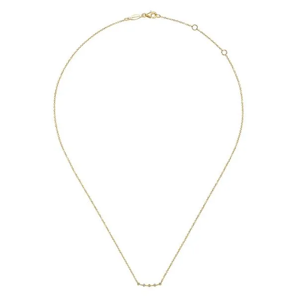 Gabriel & Co. 14 Karat Yellow Gold Diamond Station Curved Bar Necklace Image 2 Saxons Fine Jewelers Bend, OR
