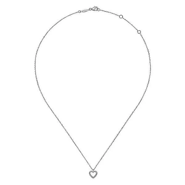 Gabriel & Co. 14 Karat White Gold Diamond Open Heart Pendant Necklace Image 2 Saxons Fine Jewelers Bend, OR