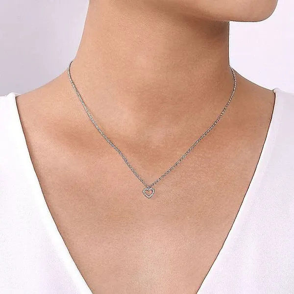 Gabriel & Co. 14 Karat White Gold Diamond Open Heart Pendant Necklace Image 3 Saxons Fine Jewelers Bend, OR