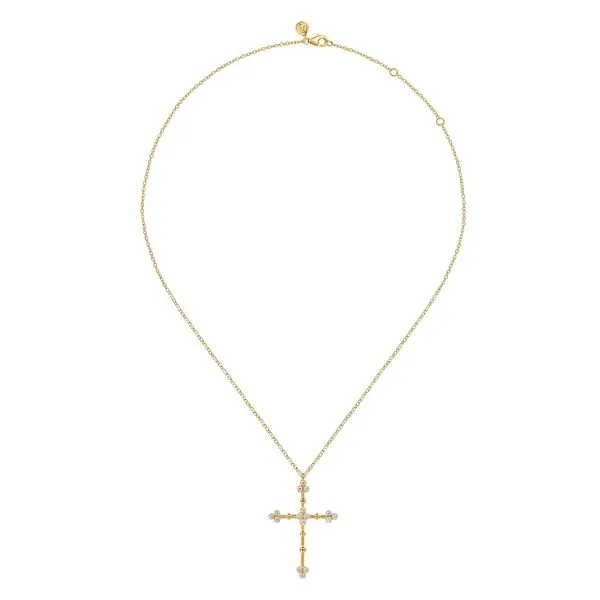 Gabriel & Co. 14K YG Diamond Bujukan Clover Cross Pendant Image 2 Saxons Fine Jewelers Bend, OR