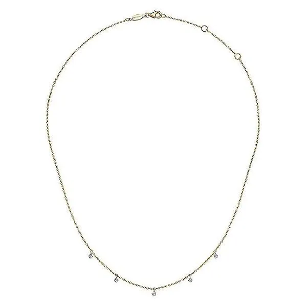 Gabriel & Co. 14 Karat Yellow Gold/White Gold Diamond Stations Droplet Necklace Image 2 Saxons Fine Jewelers Bend, OR
