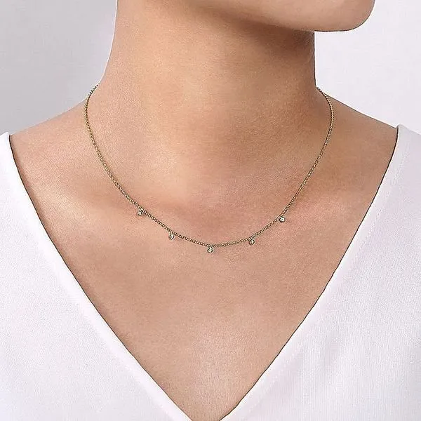 Gabriel & Co. 14 Karat Yellow Gold/White Gold Diamond Stations Droplet Necklace Image 3 Saxons Fine Jewelers Bend, OR