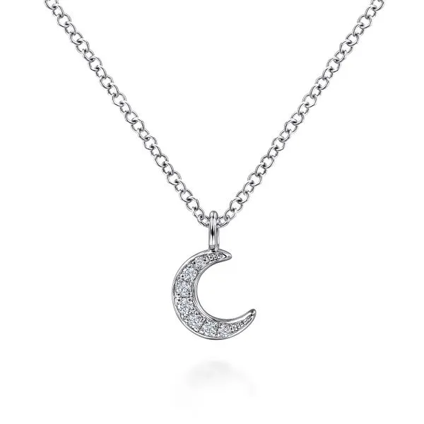 Gabriel & Co.14K WG Diamond Pave Crescent Pendant Necklace Saxons Fine Jewelers Bend, OR