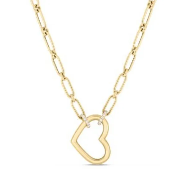 Roberto Coin. 18 Karat Yellow Gold Cialoma Diamond Open Heart Necklace Saxons Fine Jewelers Bend, OR