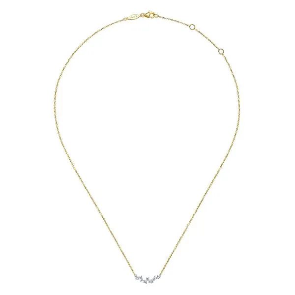 Gabriel & Co. 14 Karat Yellow Gold/White Gold Diamond Baguette Round Zig Zag Necklace Image 2 Saxons Fine Jewelers Bend, OR