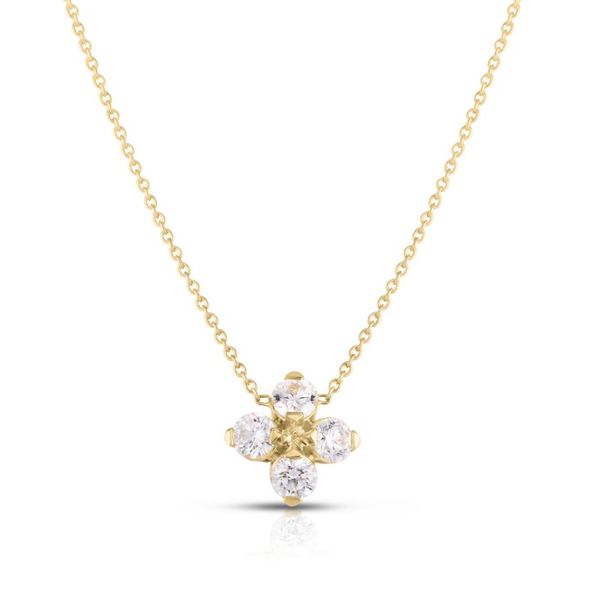 Roberto Coin. 18 Karat Yellow Gold Love in Verona Diamond Flower Necklace Image 2 Saxons Fine Jewelers Bend, OR