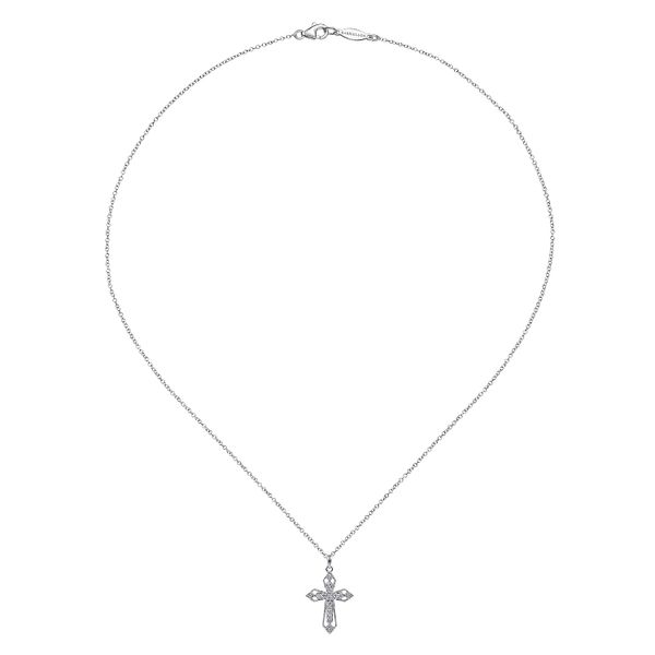 Gabriel & Co.14K White Gold Diamond Openwork Cross Necklace Image 2 Saxons Fine Jewelers Bend, OR