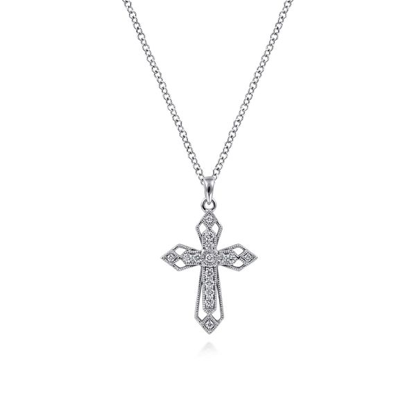 Gabriel & Co.14K White Gold Diamond Openwork Cross Necklace Saxons Fine Jewelers Bend, OR