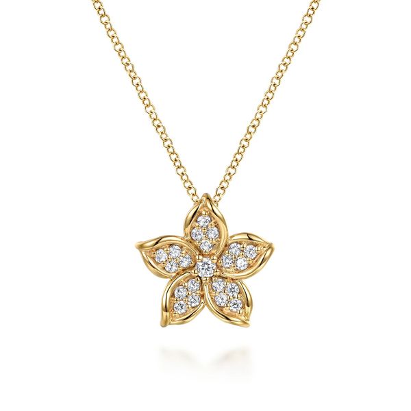 Gabriel & Co. 14K YG Diamond Floral Pendant Necklace Saxons Fine Jewelers Bend, OR