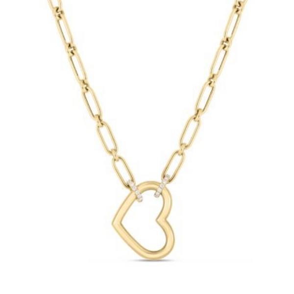 Roberto Coin. 18 Karat Yellow Gold Cialoma Diamond Open Heart Necklace Saxons Fine Jewelers Bend, OR