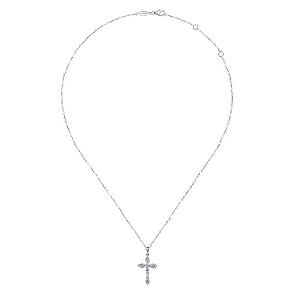 Gabriel & Co. 14 Karat White Gold Diamond Cross Pendant Necklace Image 2 Saxons Fine Jewelers Bend, OR
