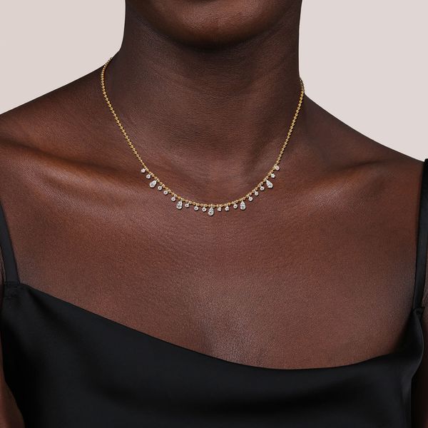 14K Two Tone Gold Diamond Bujukan Droplet Necklace Gabriel and Co Saxon's Fine Jewelers Bend OR Image 3 Saxons Fine Jewelers Bend, OR