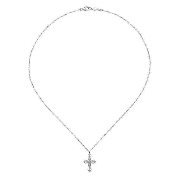 Gabriel & Co.14K White Gold Diamond Openwork Cross Necklace Image 2 Saxons Fine Jewelers Bend, OR