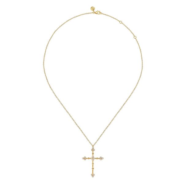 Gabriel & Co. 14K YG Diamond Bujukan Clover Cross Pendant Image 2 Saxons Fine Jewelers Bend, OR