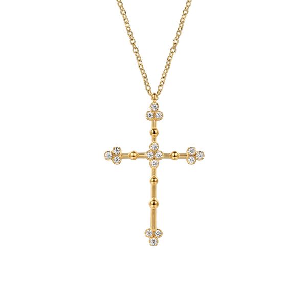 Gabriel & Co. 14K YG Diamond Bujukan Clover Cross Pendant Saxons Fine Jewelers Bend, OR