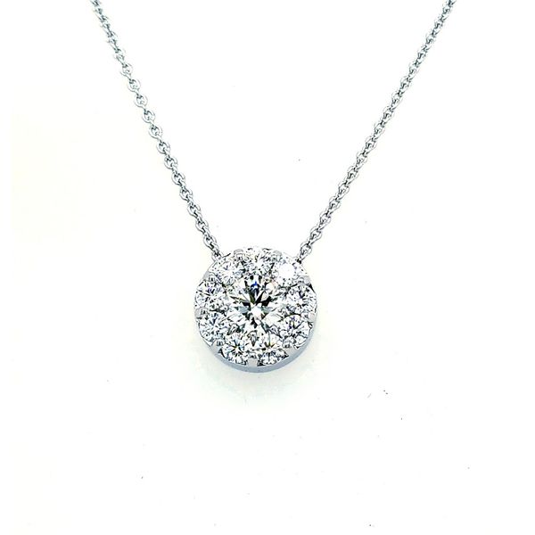 Hearts On Fire Fulfillment 18K White Gold Round Brilliant Prong Set Circular Diamond Pendant Necklace 10 Diamonds 1.54cttw IJ VS SI Adjustable 16 to 1 Saxons Fine Jewelers Bend, OR