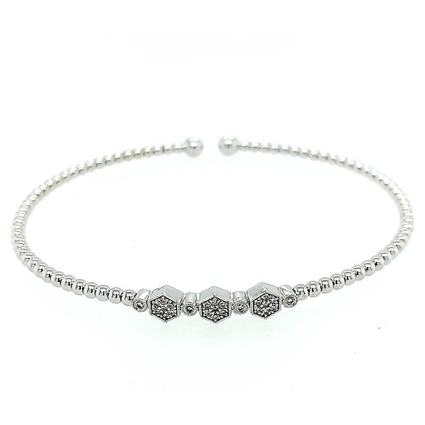 White Gold Bujukan Bead Diamond Hexagon Station Bangle Bracelet Saxons Fine Jewelers Bend, OR