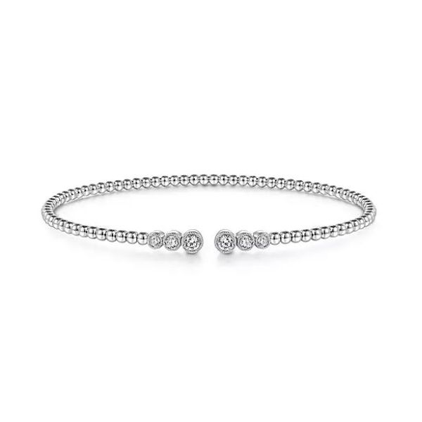 White Gold Bujukan Bead Split Cuff with Bezel Set Diamonds Saxons Fine Jewelers Bend, OR