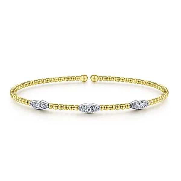 Gabriel & Co. 14 Karat White Gold/Yellow Gold Bujukan Diamond Marquise Station Bangle Saxons Fine Jewelers Bend, OR