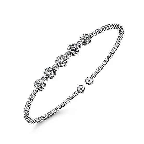 Gabriel & Co. 14 Karat White Gold Diamond 5 Station Halo Bezel Set Bangle Image 3 Saxons Fine Jewelers Bend, OR