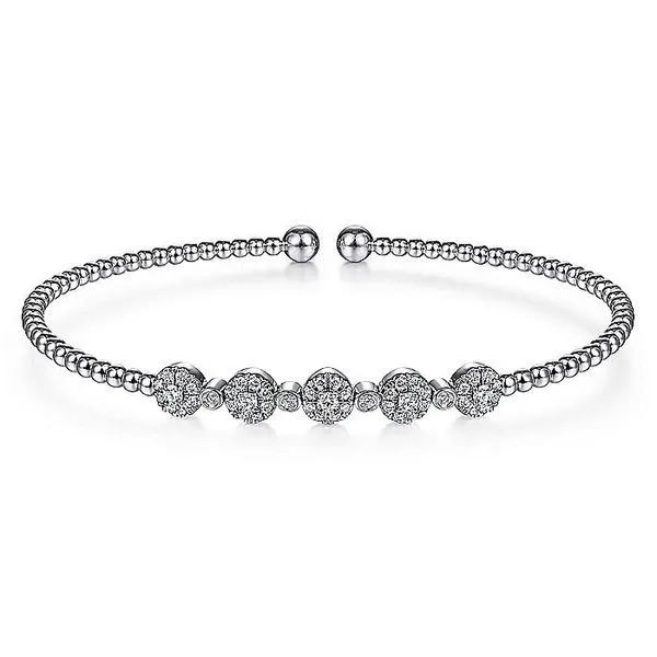 Gabriel & Co. 14 Karat White Gold Diamond 5 Station Halo Bezel Set Bangle Saxons Fine Jewelers Bend, OR
