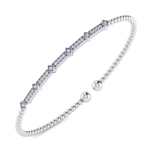 Gabriel & Co. 14 Karat White Gold Diamond Milgrain Diamond Shaped Accent Bangle Image 2 Saxons Fine Jewelers Bend, OR