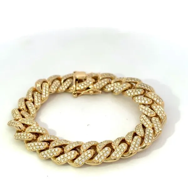 14 Karat Yellow Gold Diamond Miami Link Bracelet Saxons Fine Jewelers Bend, OR