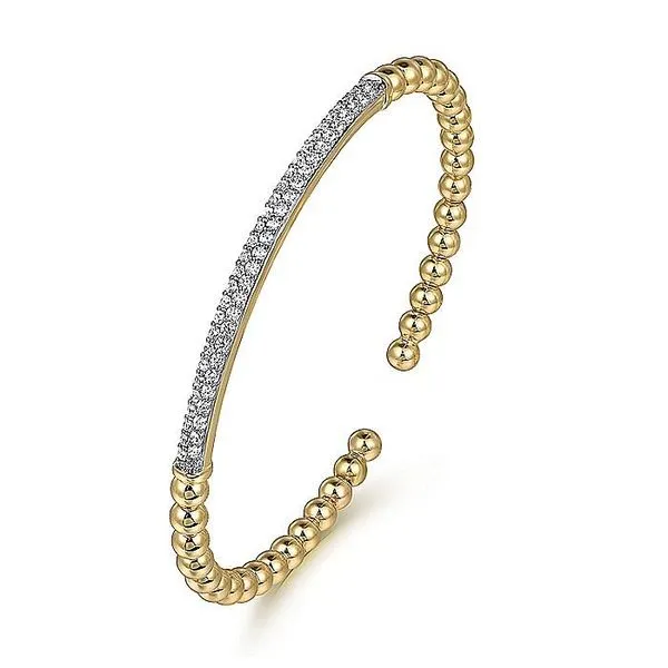 Gabriel & Co. 14 Karat Yellow Gold Diamond Pave Bar Bujukan Split Bangle Image 2 Saxons Fine Jewelers Bend, OR