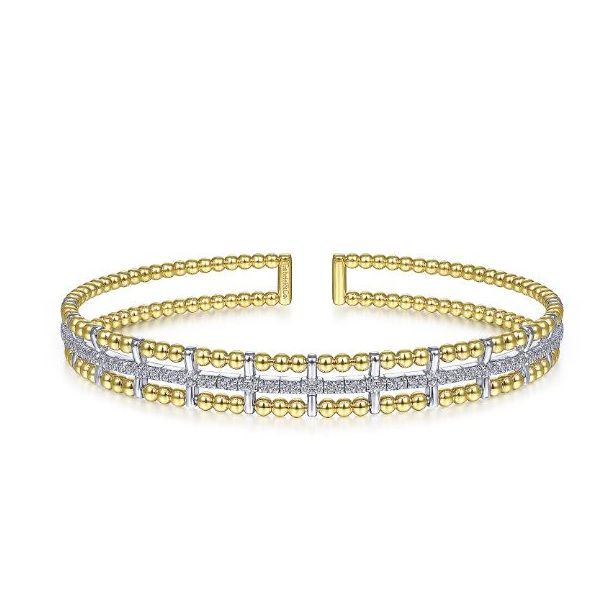 Gabriel & Co. 14 Karat Yellow Gold/White Gold Diamond Channel Bead Cuff Saxons Fine Jewelers Bend, OR