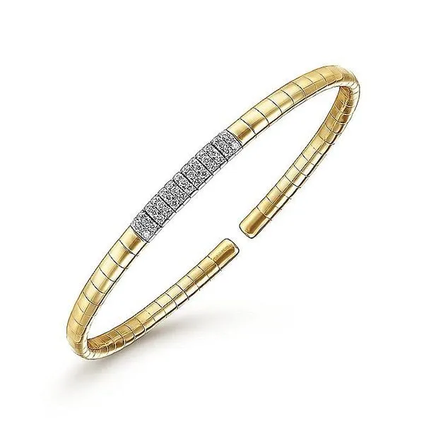 Gabriel & Co. 14 Karat Yellow Gold Diamond Pave Bar Bracelet Image 2 Saxons Fine Jewelers Bend, OR