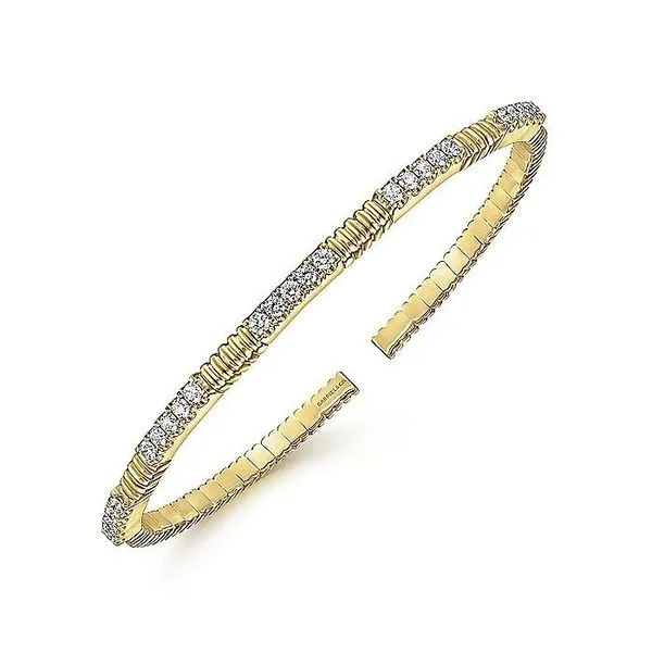 Gabriel & Co. 14 Karat Yellow Gold Diamond Station Cuff Image 2 Saxons Fine Jewelers Bend, OR