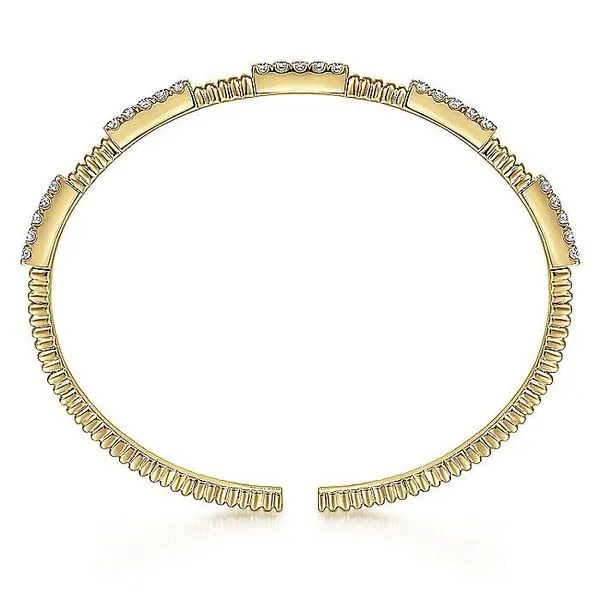 Gabriel & Co. 14 Karat Yellow Gold Diamond Station Cuff Image 3 Saxons Fine Jewelers Bend, OR