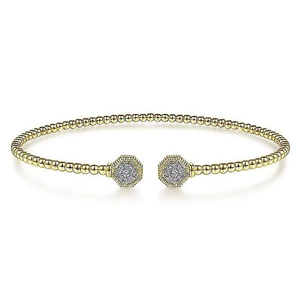 Gabriel & Co. 14 Karat Yellow Gold Bujukan Diamond Hexagon Split Bangle Saxons Fine Jewelers Bend, OR