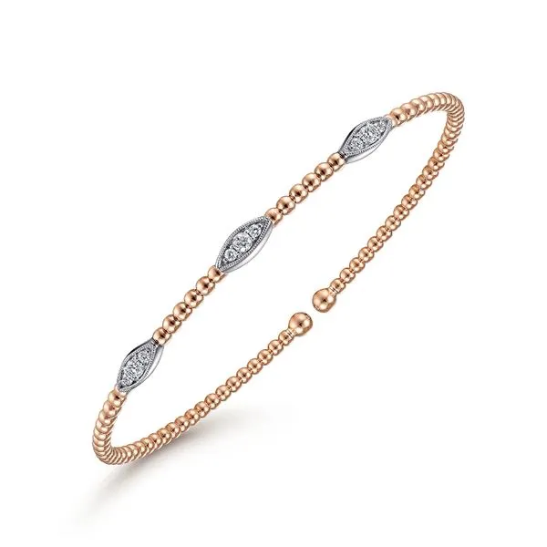 Gabriel & Co. 14 Karat Rose Gold/White Gold Diamond Marquise Stations Bangle Image 2 Saxons Fine Jewelers Bend, OR