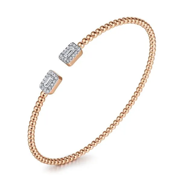 Gabriel & Co. 14 Karat Rose Gold Diamond Bag Open Cuff Bujukan Bangle Image 2 Saxons Fine Jewelers Bend, OR