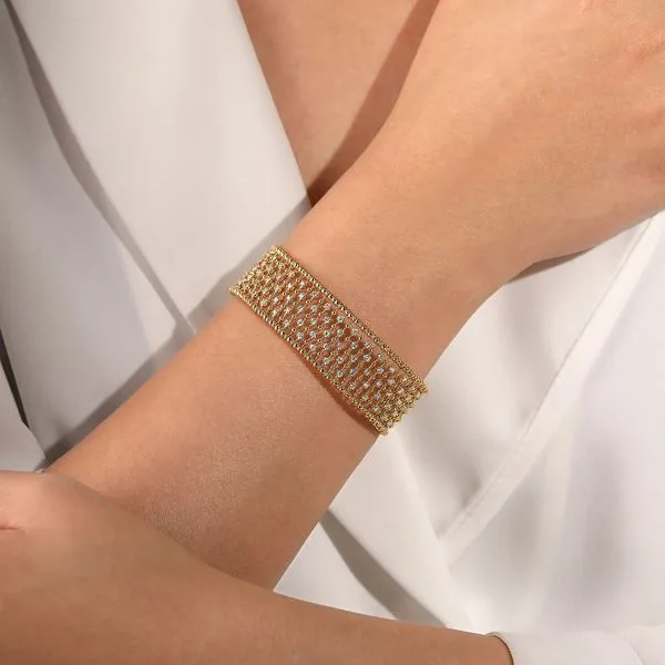 Gabriel & Co. 14 Karat Yellow Gold Diamond Wide Open Bangle Image 4 Saxons Fine Jewelers Bend, OR