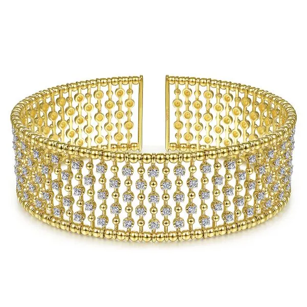 Gabriel & Co. 14 Karat Yellow Gold Diamond Wide Open Bangle Saxons Fine Jewelers Bend, OR