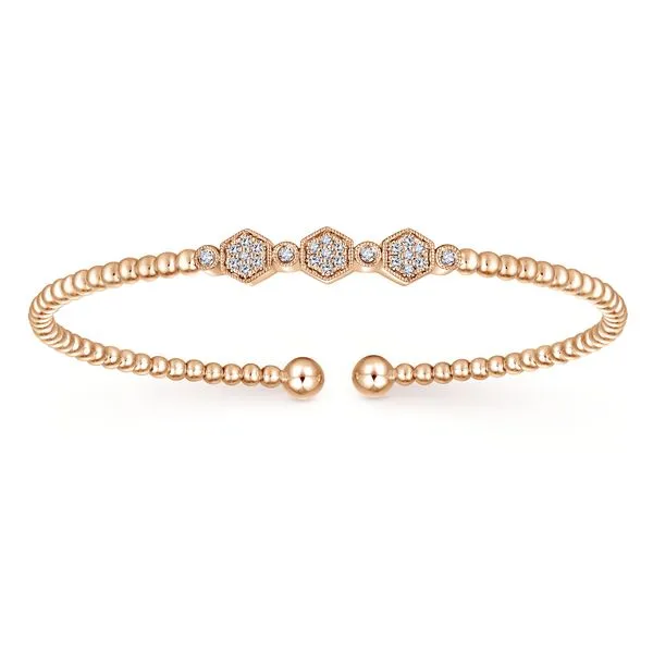 Gabriel & Co. 14 Karat Rose Gold Bujukan Bead Hexagon Cluster Diamond Bangle Saxons Fine Jewelers Bend, OR