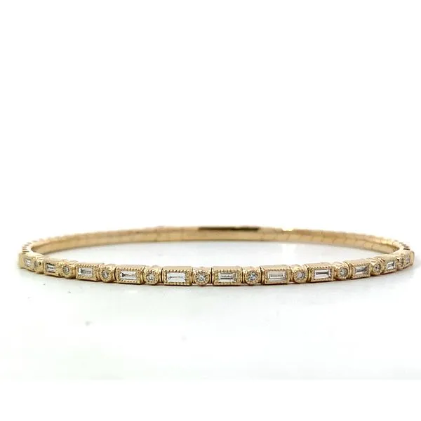 14 Karat Yellow Gold Baguette Round Diamond Bangle Saxons Fine Jewelers Bend, OR
