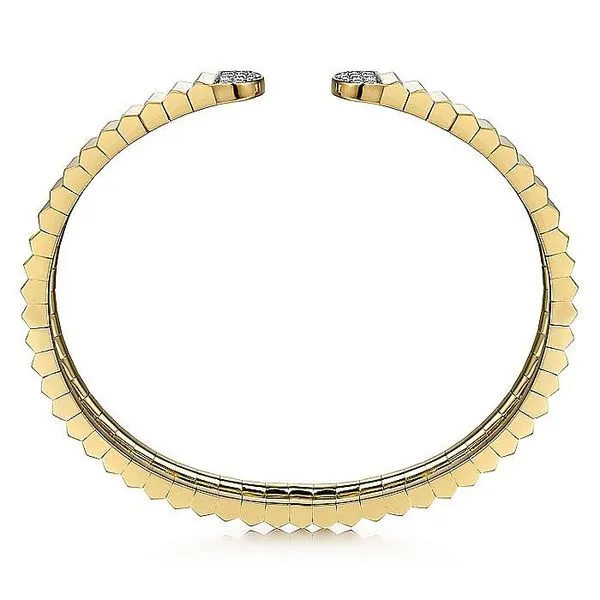 Gabriel & Co. 14 Karat Yellow Gold Diamond Open Diamond Cut Texture Bangle Image 3 Saxons Fine Jewelers Bend, OR